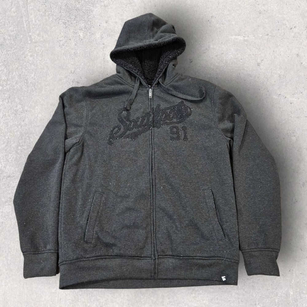 Southpole Hoodie 1991 Size Large Gray Black Spell out Sherpa Lined Full Zip
